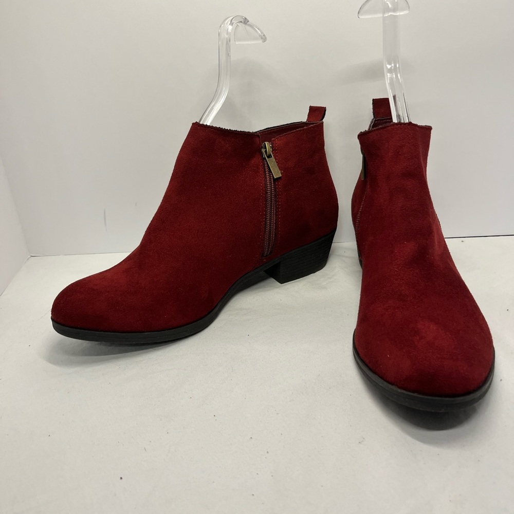 Elegant Suede Burgundy Ankle Booties Double Zipper